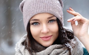 снег, зима, девушка, портрет, шапка, ангелина петрова, denis petrov