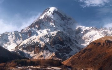 снег, гора, грузия, казбек