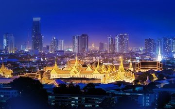 ночь, огни, таиланд, бангкок, большой дворец