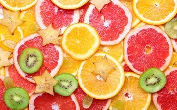 виноград, фрукты, апельсин, киви, цитрусы, грейпфрут, карамбола