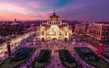 огни, площадь, мексика, дворец изящных искусств, мехико
