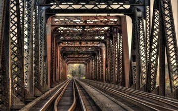 железная дорога, рельсы, мост, железо