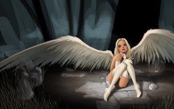арт, девушка, крылья, ангел