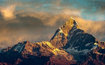 небо, горы, снег, гора, вершина, аннапурна, гималаи, непал