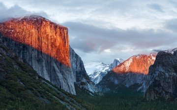 облака, деревья, горы, лес