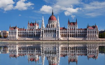 отражение, здание, венгрия, будапешт, парламент, архитектурное здание, венгерский парламент