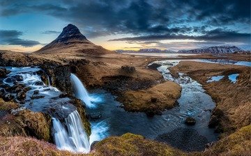 река, гора, водопад, исландия, полуостров, киркьюфетль