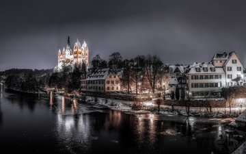 река, зима, собор, германия, лимбург, лимбургский собор