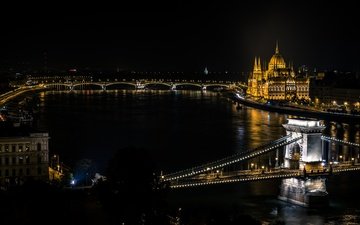 венгрия, будапешт, цепной мост, река дунай