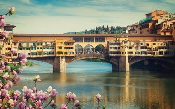 цветение, панорама, мост, город, италия, весна, флоренция, европа, ponte vecchio