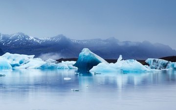 горы, пейзаж, море, лёд, исландия, ледник, ледниковая лагуна