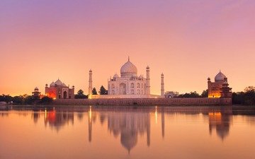 река, храм, отражение, мечеть, индия, тадж-махал, агра, джамна