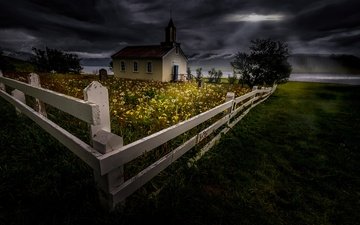 ночь, забор, церковь