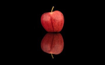 отражение, фрукты, минимализм, черный фон, яблоко