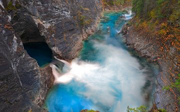 скалы, водопад, канада, британская колумбия, кросс-ривер-фолс