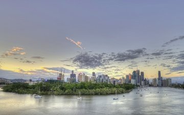 панорама, город, небоскребы, австралия, брисбен