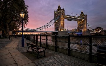 река, лондон, темза, англия, набережная, фонарь, тауэрский мост