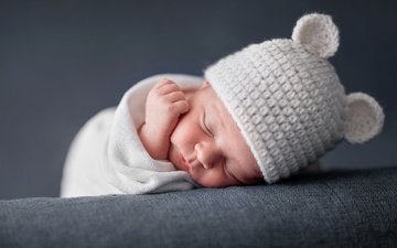 сон, ушки, ребенок, одеяло, малыш, младенец, шапочка