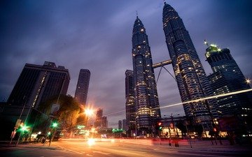 ночь, небоскребы, малайзия, куала-лумпур, башни петронас