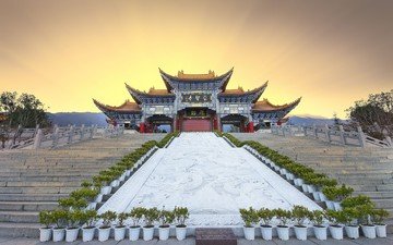 храм, лестница, китай, архитектура, ступени