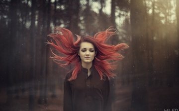 природа, девушка, фон, портрет, красные волосы, tomasz miler