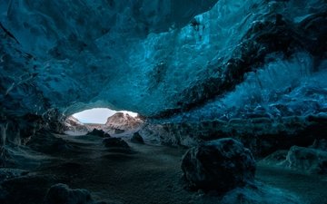 лёд, камень, пещера, исландия, ледяная пещера