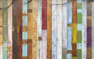 цвет, стена, забор, доски, гирлянда, деревянная поверхность