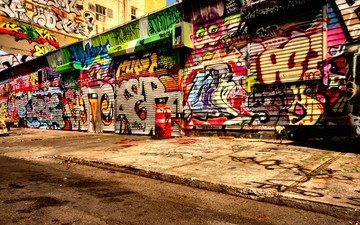 дорога, стена, улица, граффити, городской район, уличное искусство
