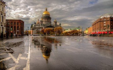 храм, город, россия, здания, санкт-петербург, исаакиевский собор, после дождя