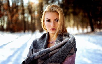 зима, девушка, блондинка, портрет, взгляд, лицо, миро hofmann