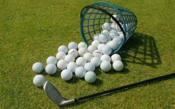 трава, клюшка, гольф, корзинка, мячи, мячик для гольфа