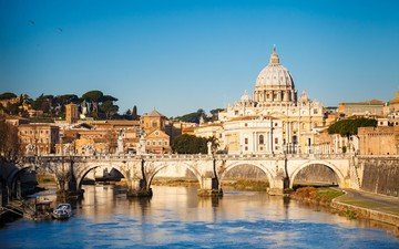 мост, город, италия, рим, ватикан, собор святого петра