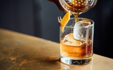 напиток, лёд, коктейль, стакан, алкоголь, виски, размытие