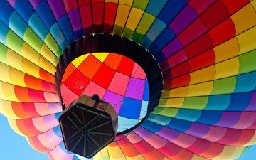 небо, полет, разноцветный, корзина, воздушный шар