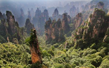горы, скалы, природа, пейзаж, утро, туман, китай, национальный парк, zhangjiajie, zhangjiajie national forest park, zhangjiajie national park, чжанцзяцзе