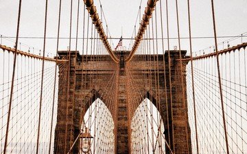 мост, сша, нью-йорк, манхеттен, бруклинский мост, подвесной мост