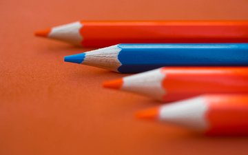 синий, карандаши, оранжевый, цветные карандаши