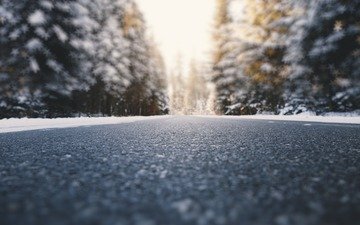 дорога, природа, лес, зима