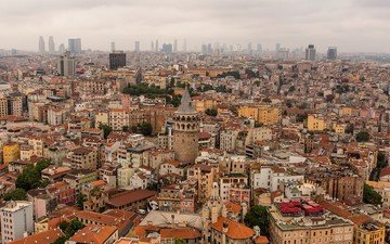 горизонт, панорама, город, башня, мегаполис, турция, небоскрёб, стамбул, городской пейзаж