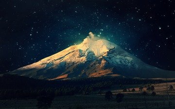небо, ночь, горы, звезды, гора фудзи