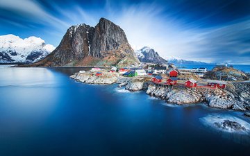 горы, пейзаж, море, городок, норвегия, лофотенские острова, фьорд, селение, ilhan eroglu