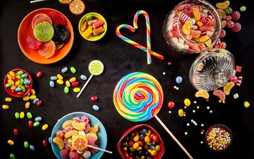 разноцветные, конфеты, сладости, леденцы, карамель, мармелад, драже