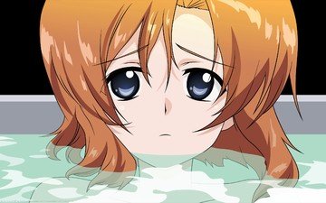 вода, девушка, взгляд, волосы, лицо, купание, higurashi no naku koro ni, ryuuguu rena