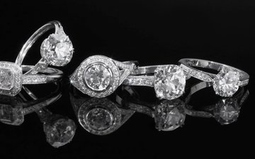 отражение, кольцо, черный фон, кольца, бриллиант, ювелирные изделия, драгоценный камень