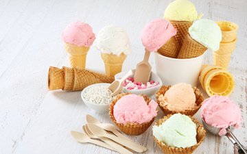 мороженое, клубника, мороженное, десерт, вафля, вафли