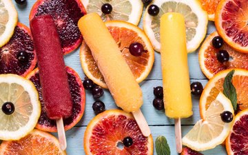 мороженое, еда, фрукты, лёд, лимон, апельсин, смородина, грейпфрут, десерты