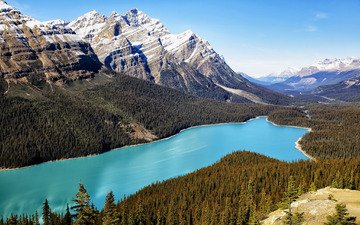 небо, озеро, горы, природа, лес, канада, национальный парк банф, озеро пейто