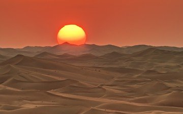 солнце, закат, пейзаж, пустыня, бархан, оаэ, абу-даби, закат в пустыне