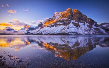 озеро, горы, природа, зима, отражение