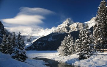 небо, озеро, горы, снег, природа, зима, пейзаж, мороз, лёд, альпы, национальный парк